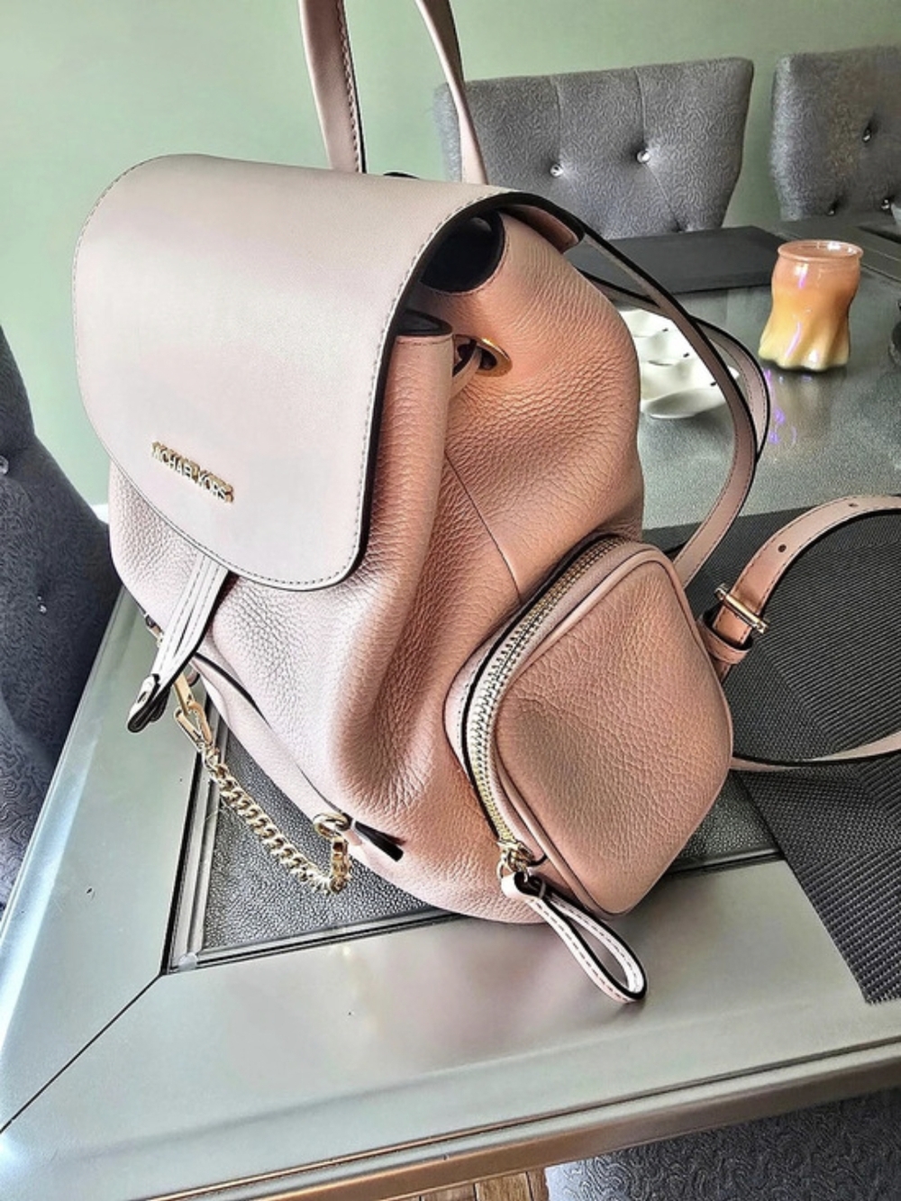 Michael Kors Medium Pebbled Leather Backpack- Pink - Picture 3 of 5